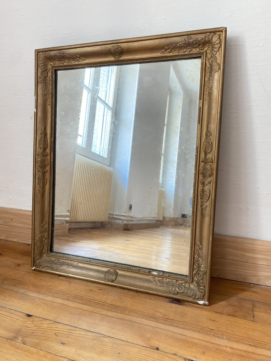 Mirror In Stuccoed And Gilded Wood - 19th Century