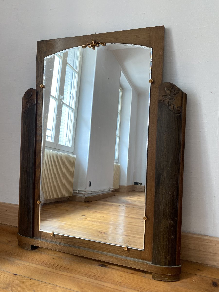 Large Art Deco Wooden Mirror - Circa 1920-photo-2