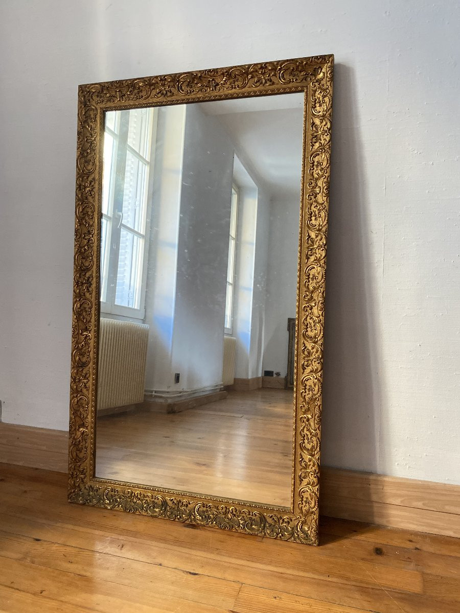 Miroir XIXème style Rocaille en bois doré à la feuille d'or - 81x135 cm-photo-2