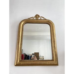 Miroir Mural Louis Philippe en Bois Doré à la Feuille D'or, 56x77cm, XIXème siècle