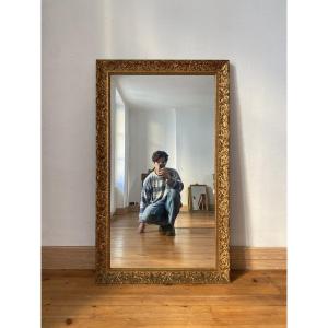 Miroir XIXème style Rocaille en bois doré à la feuille d'or - 81x135 cm
