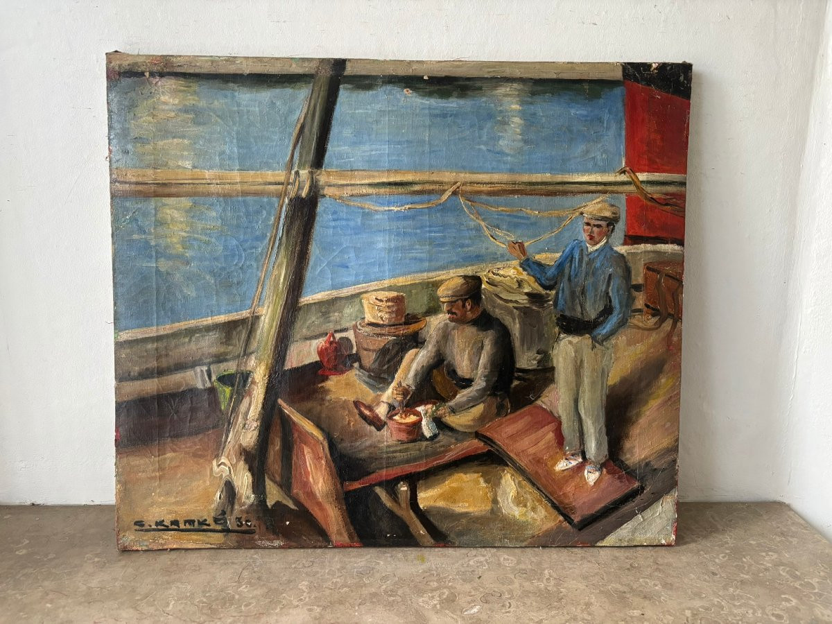 Pêcheurs au port de Barcelone en 1930 signé-photo-2