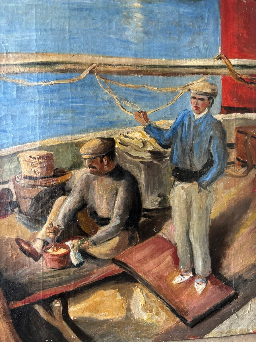Pêcheurs au port de Barcelone en 1930 signé-photo-4