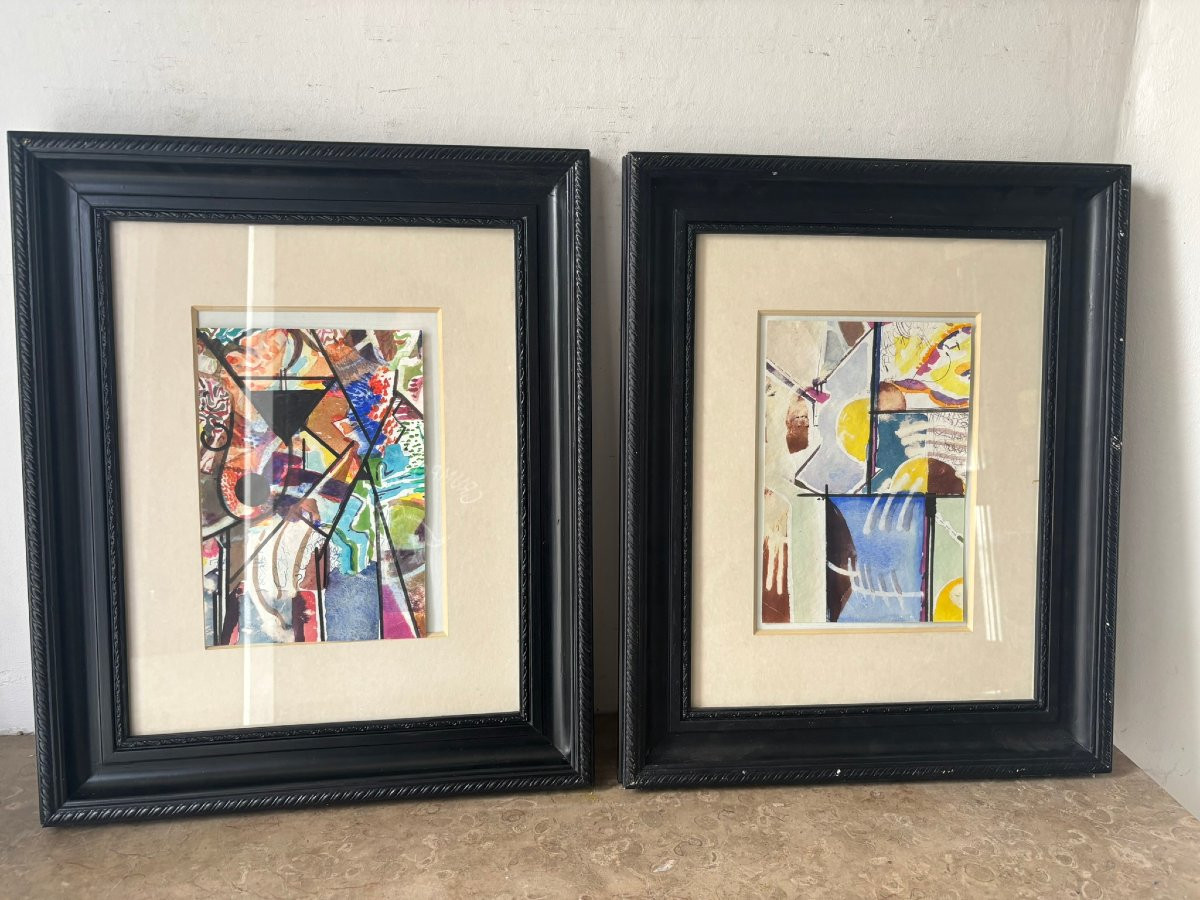 Two Abstract Watercolors Signed Caceres-photo-2