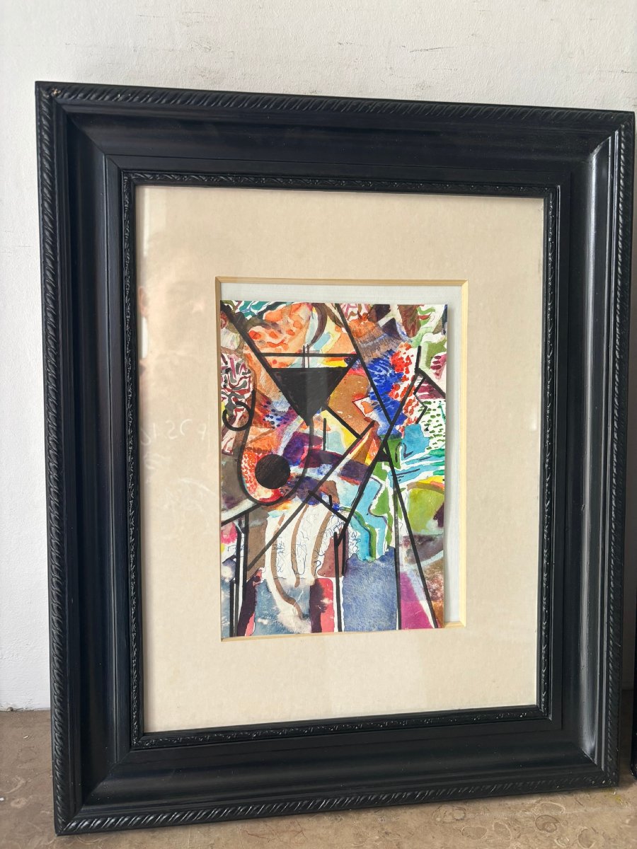 Two Abstract Watercolors Signed Caceres-photo-3