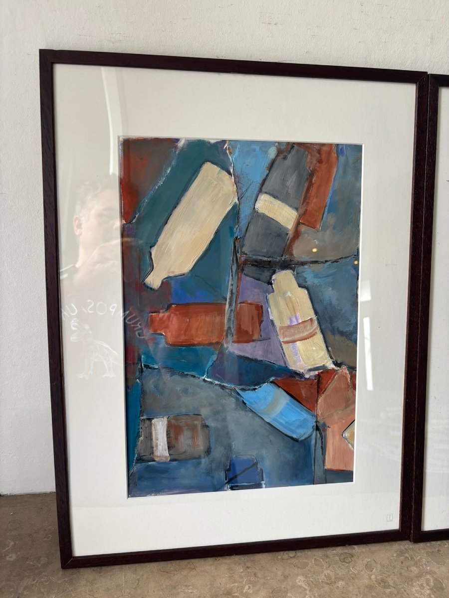 Two Abstract Gouaches Signed Nivet-photo-2