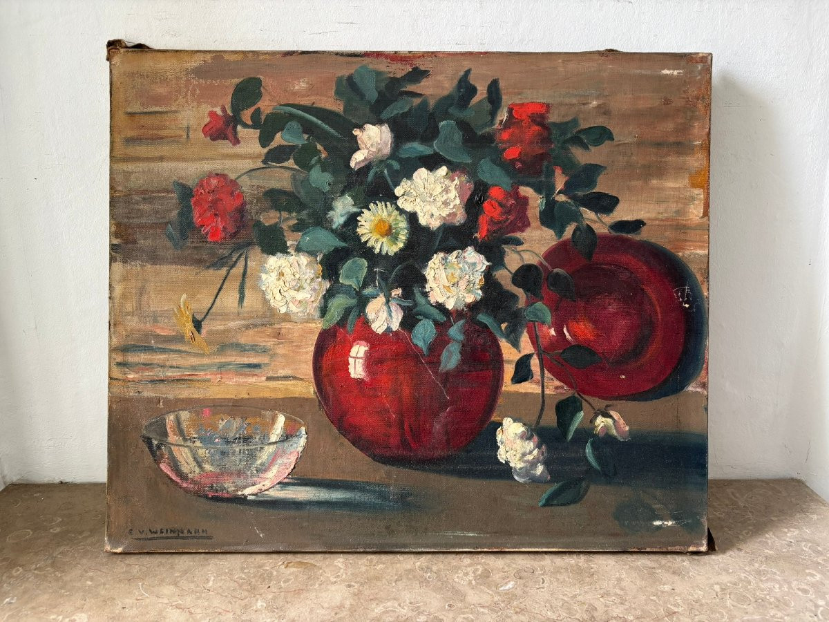 Nature morte XXème siècle signée Weinmann-photo-1