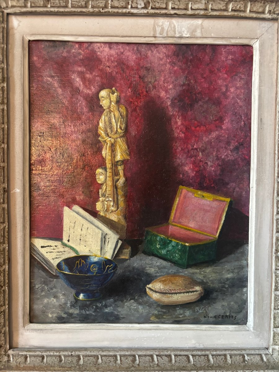 Nature morte signée Nicole Ceries de 1957-photo-3