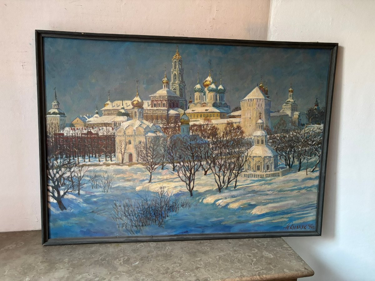 Paysage enneigé signé école Russe-photo-2