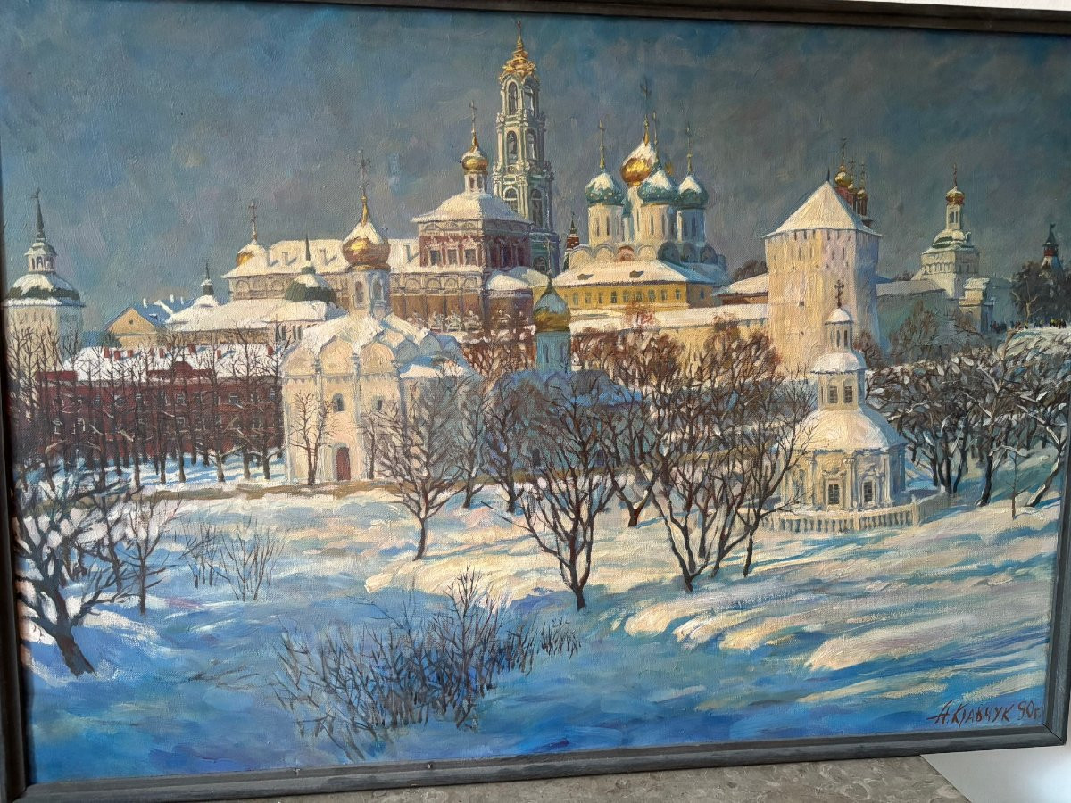 Paysage enneigé signé école Russe-photo-3