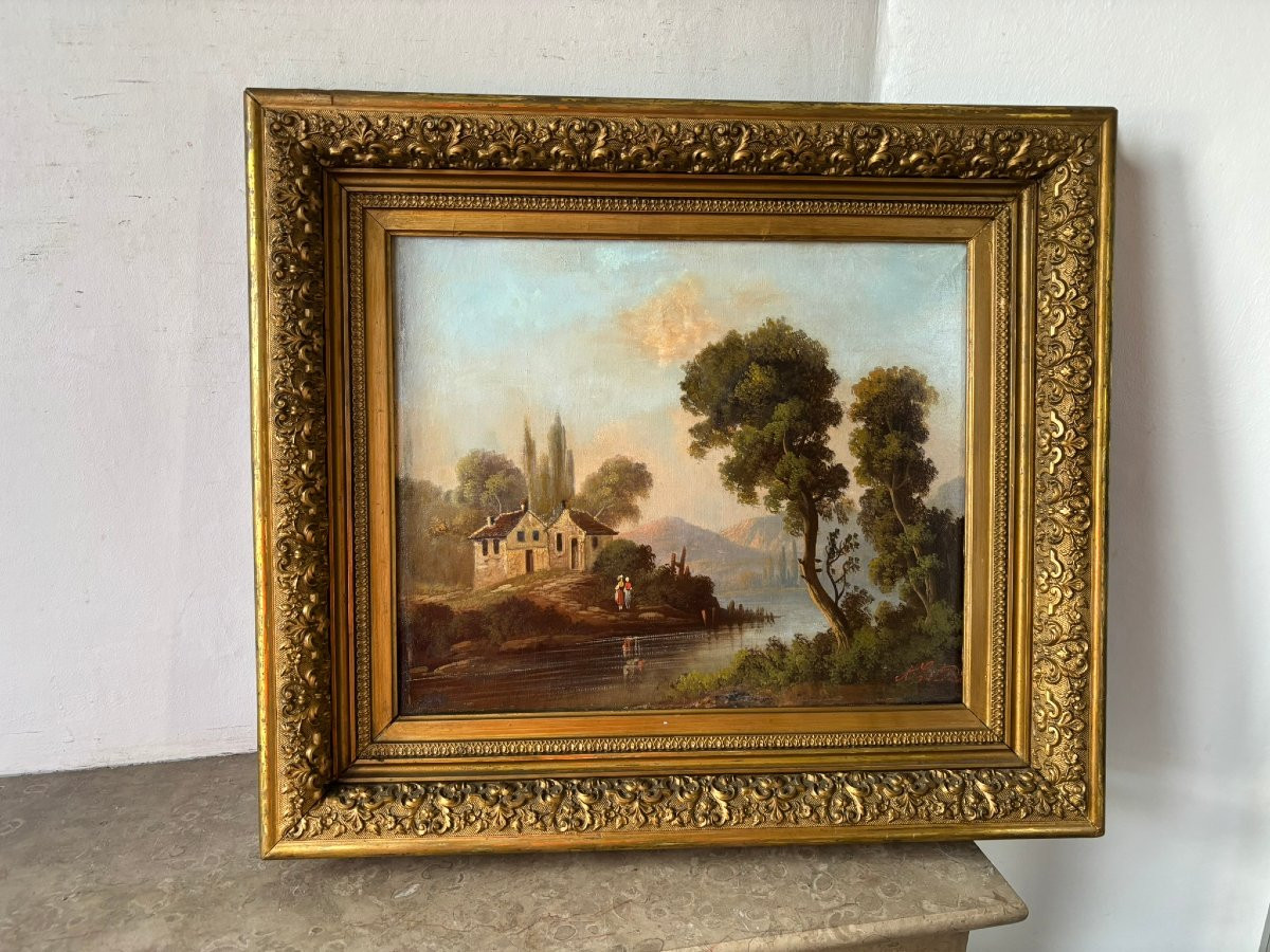 19th Century Italian Lake Landscape-photo-2