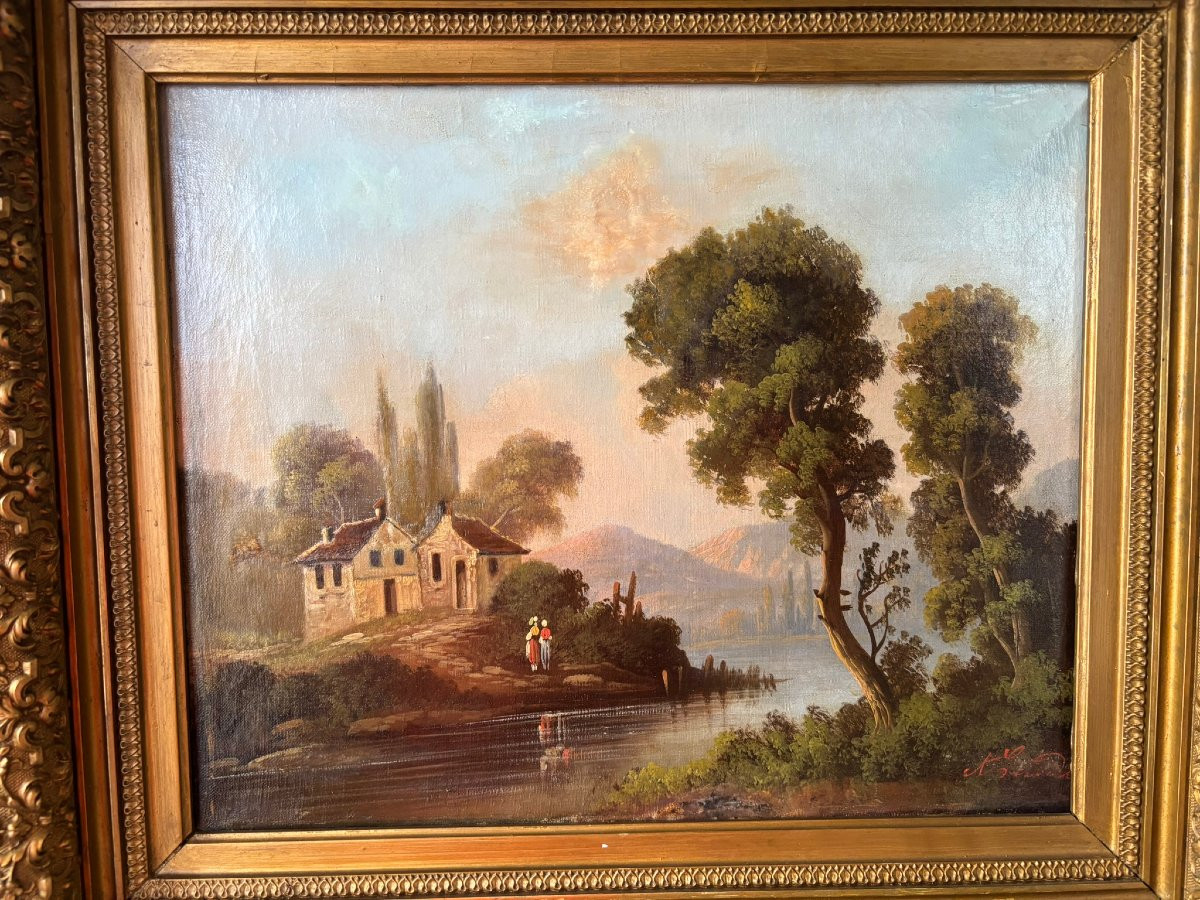 19th Century Italian Lake Landscape-photo-2