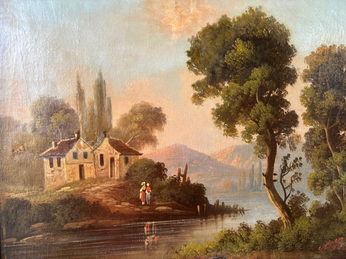 19th Century Italian Lake Landscape-photo-3