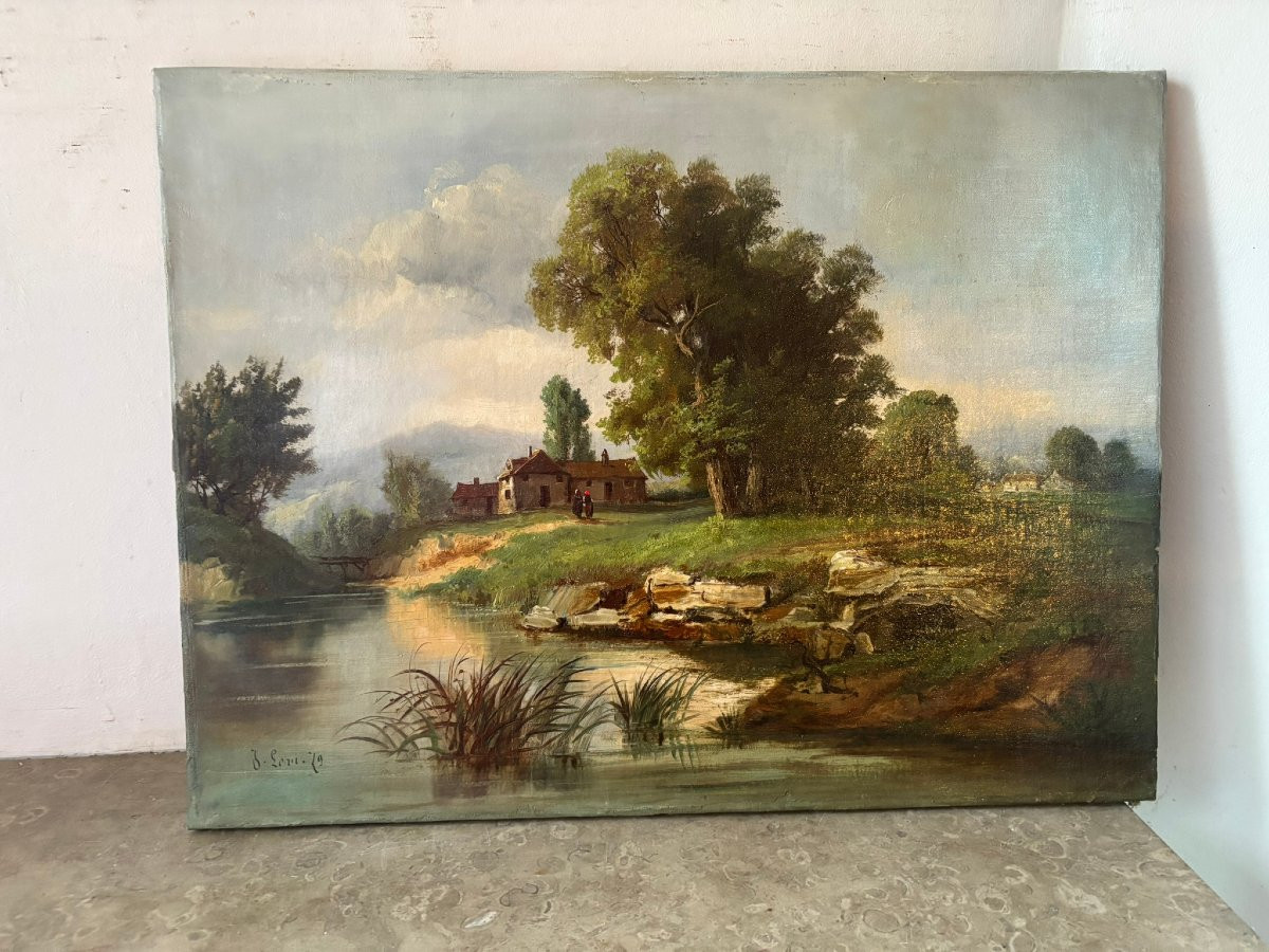 Hameau au bord d'une rivière fin XIX-début XXè siècle-photo-1