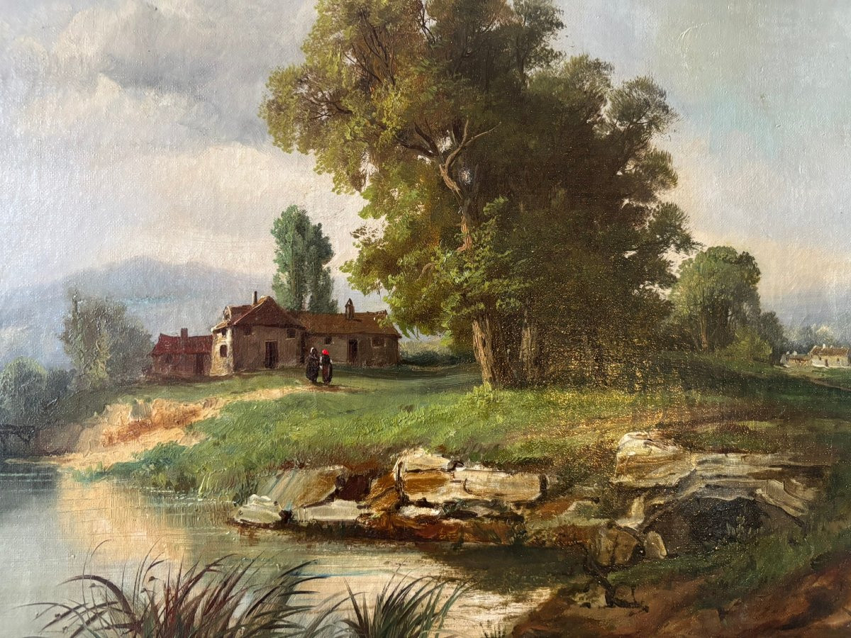 Hameau au bord d'une rivière fin XIX-début XXè siècle-photo-4