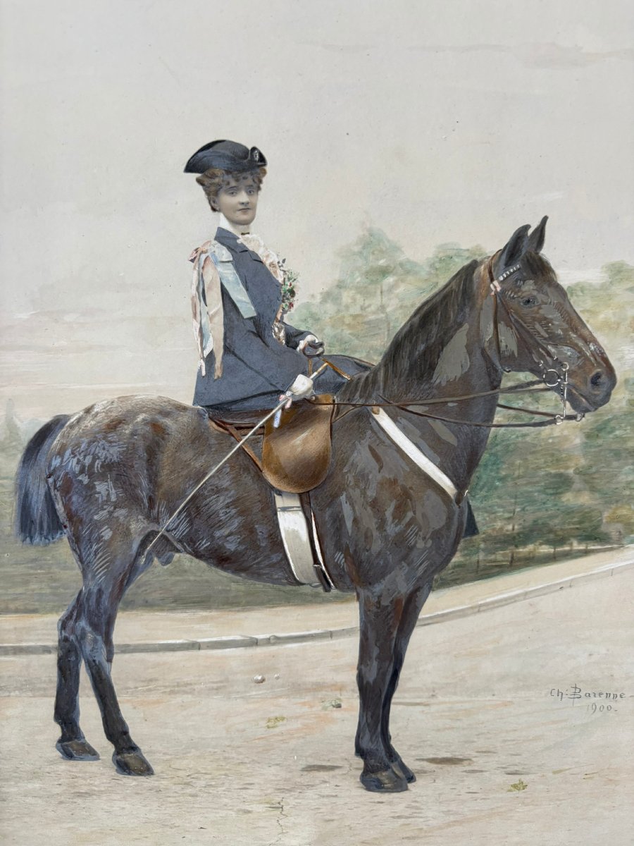 Portrait de Cavalière signé Barenne 1900-photo-4