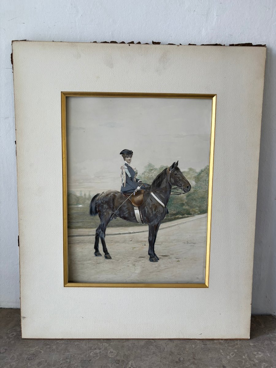 Portrait de Cavalière signé Barenne 1900-photo-1
