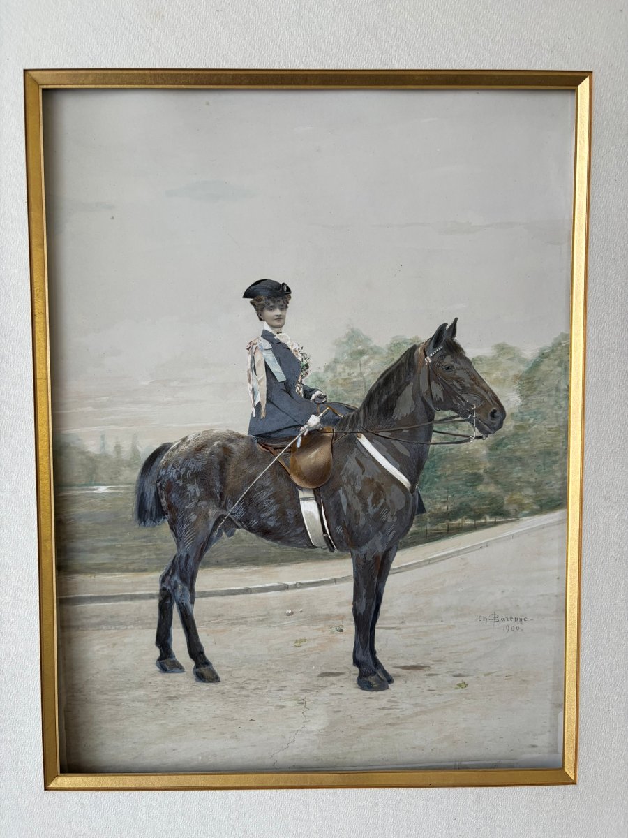 Portrait de Cavalière signé Barenne 1900-photo-2