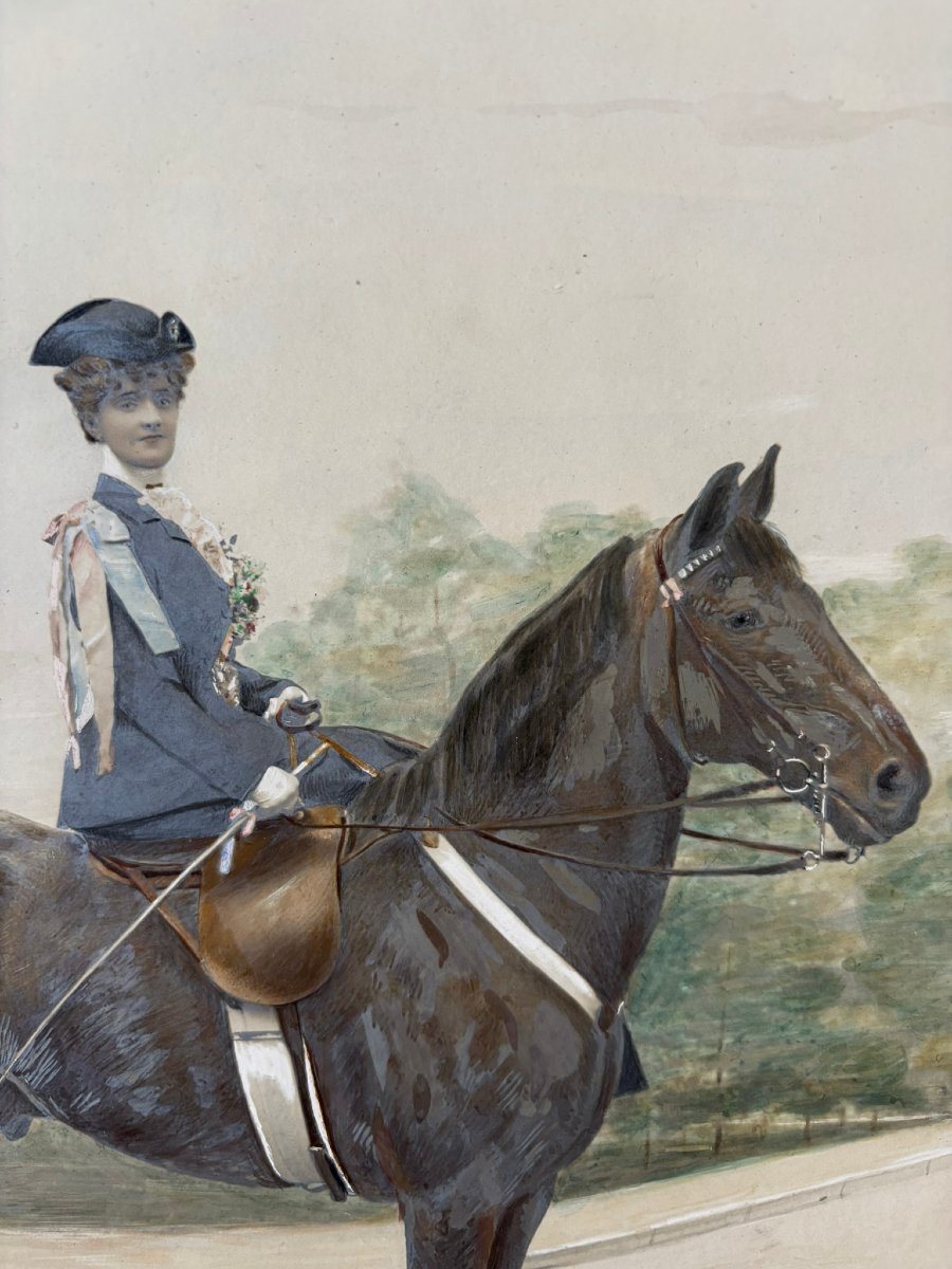 Portrait de Cavalière signé Barenne 1900-photo-4