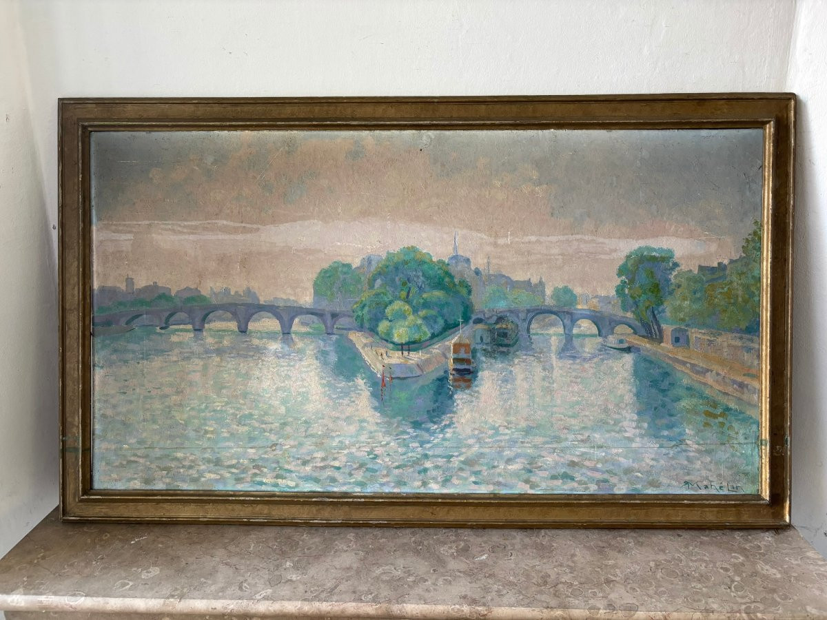 View Of The Pont Neuf And The île De La Cité, Signed Mahelin-photo-2