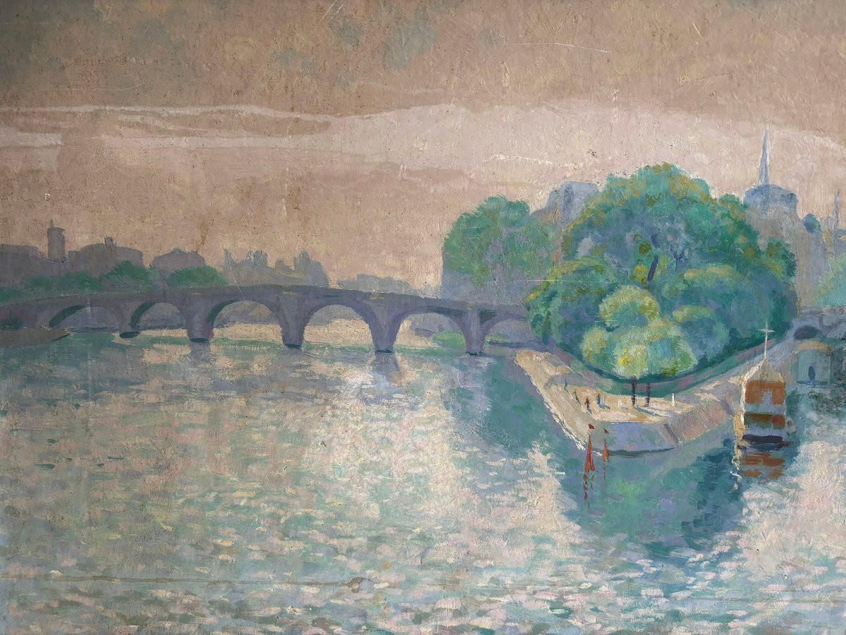 View Of The Pont Neuf And The île De La Cité, Signed Mahelin-photo-5