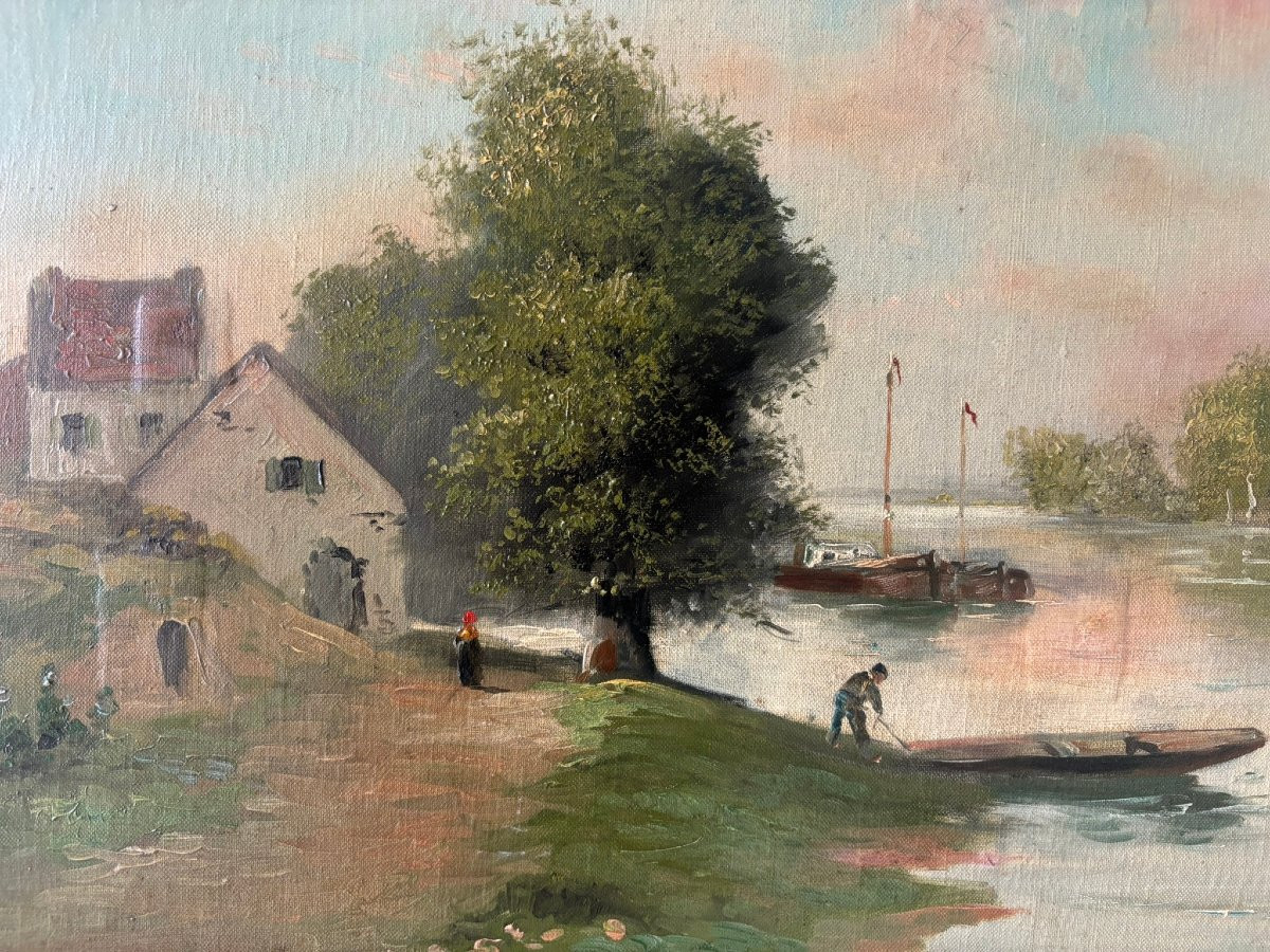 Fishing Trip Return Signed 19th Century-photo-2