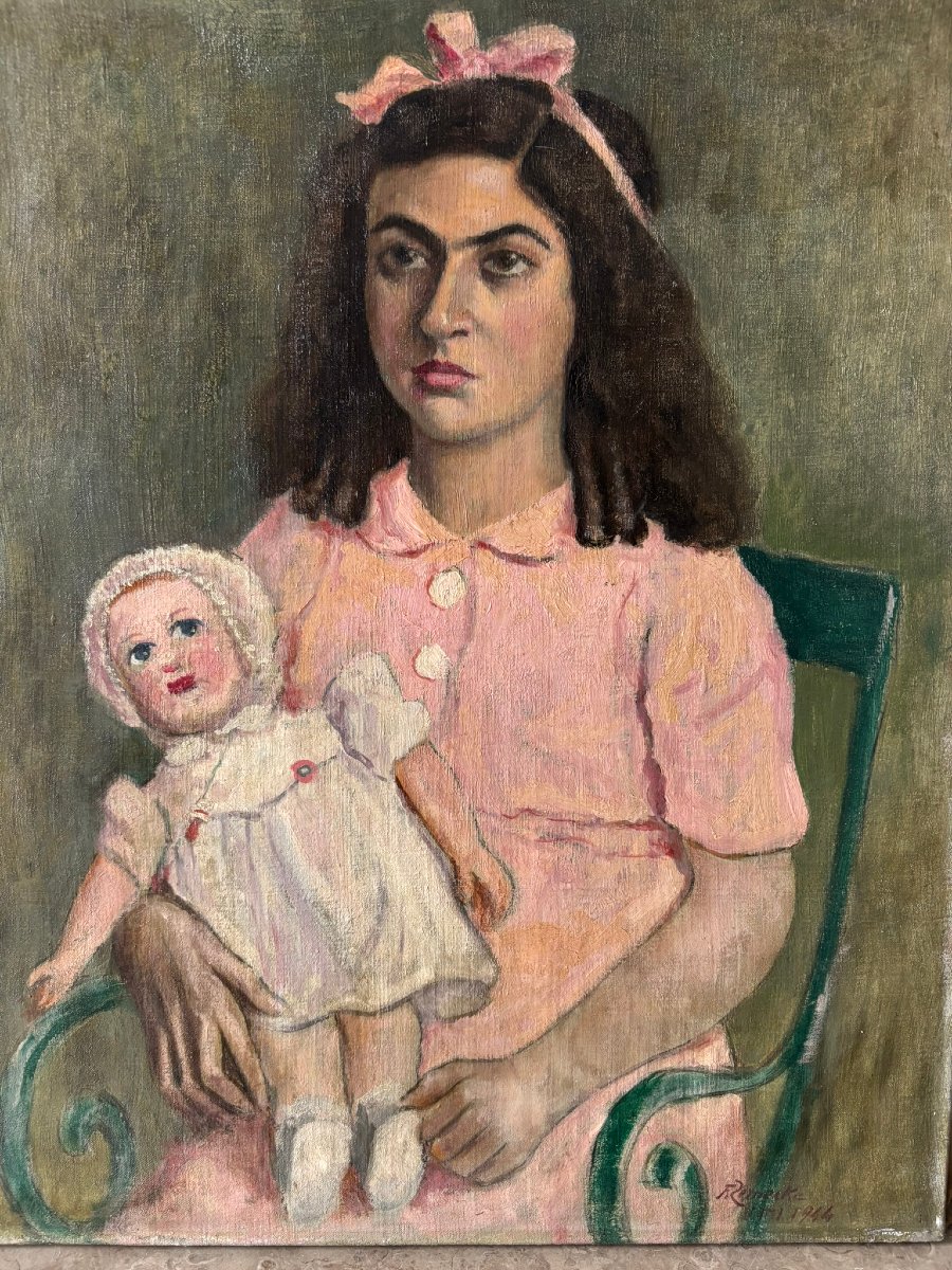 Portrait Of A Young Girl, Signed 1944-photo-3