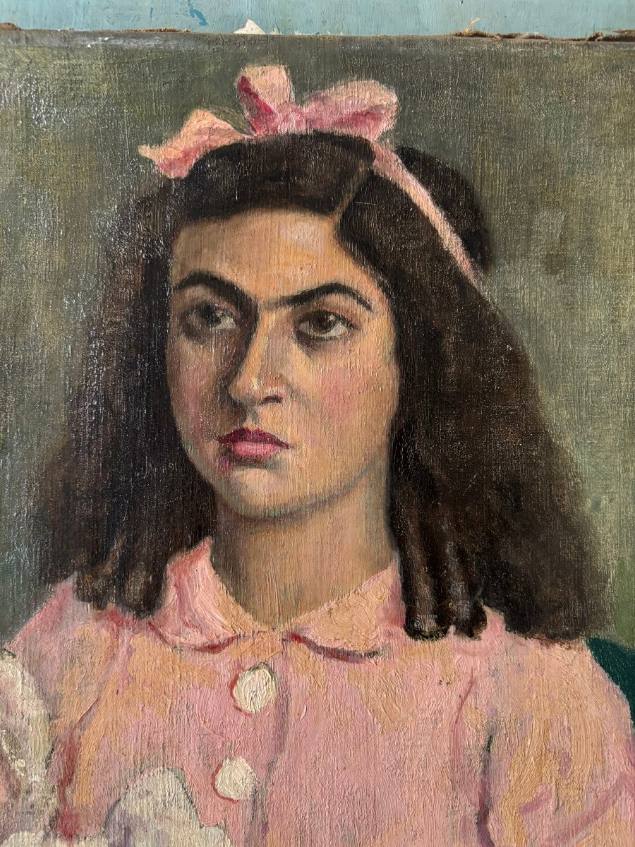 Portrait Of A Young Girl, Signed 1944-photo-3