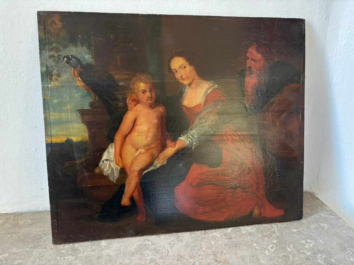 "the Holy Family With A Parrot" After Rubens, 18th/19th Century-photo-2