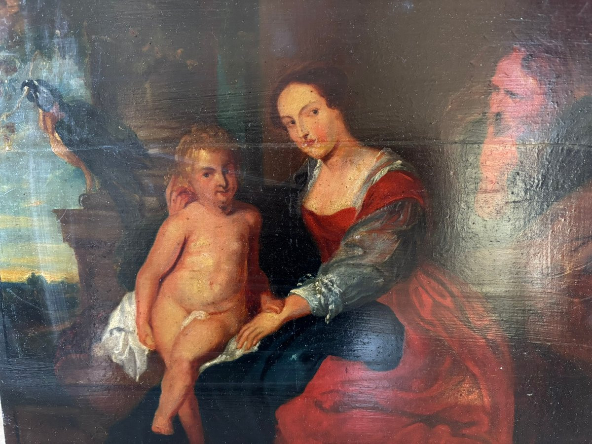 "the Holy Family With A Parrot" After Rubens, 18th/19th Century-photo-2