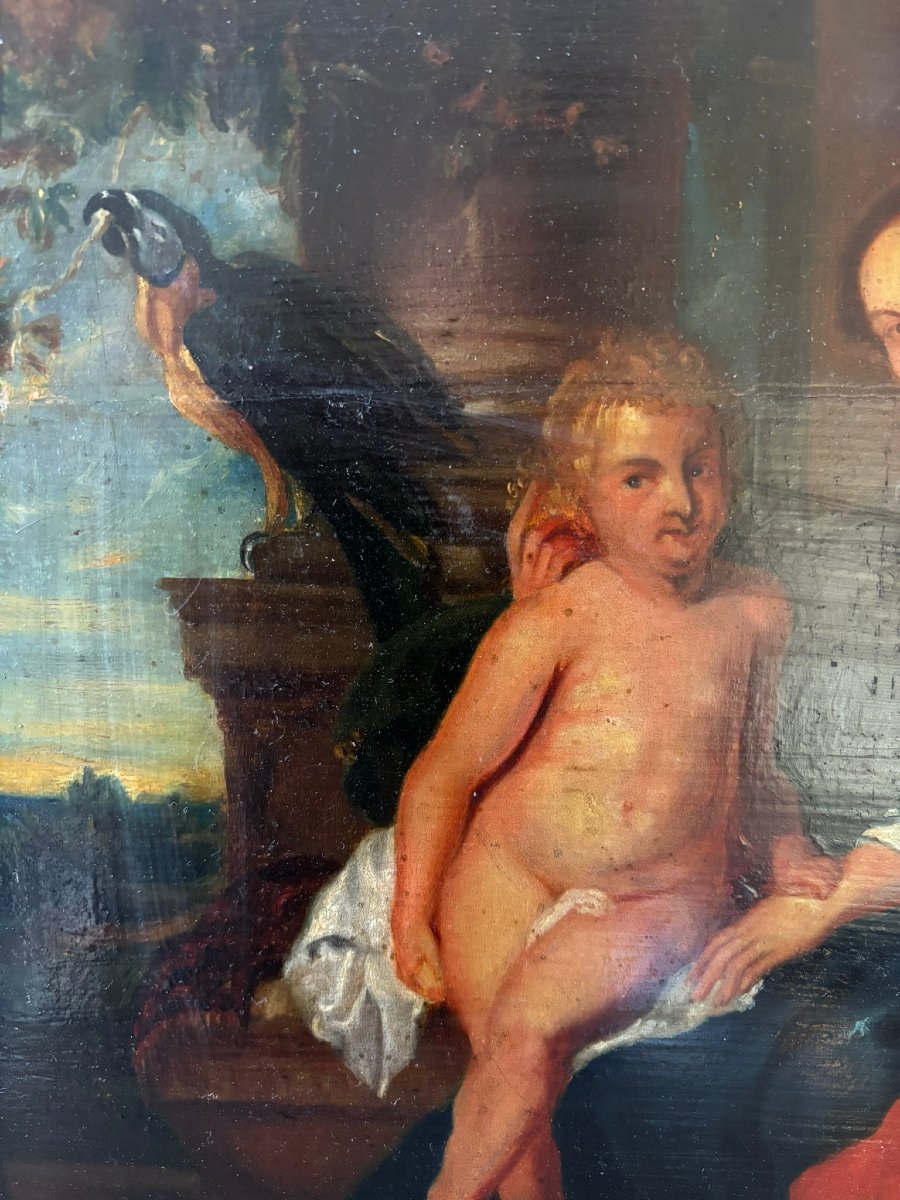 "the Holy Family With A Parrot" After Rubens, 18th/19th Century-photo-3
