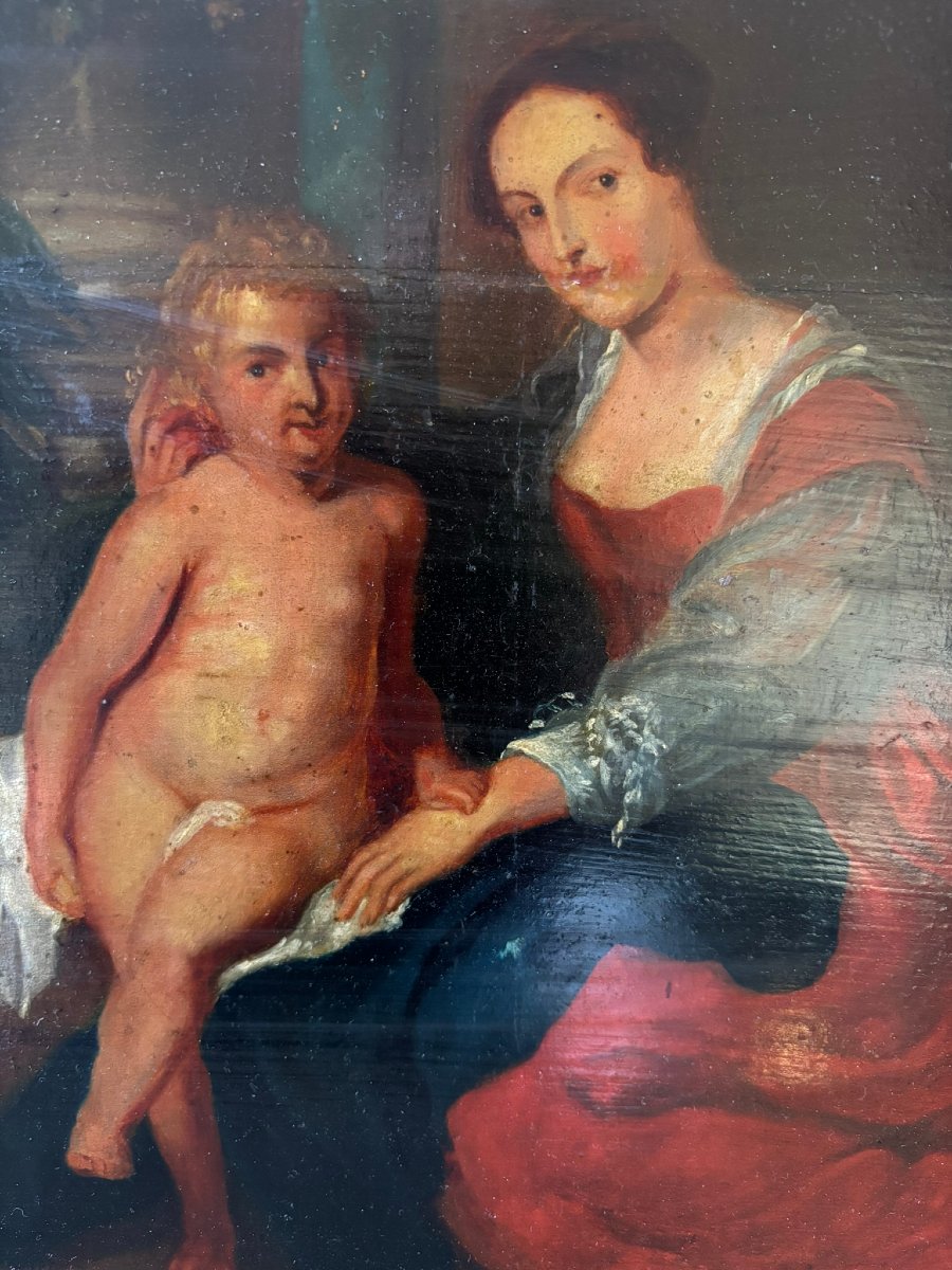 "the Holy Family With A Parrot" After Rubens, 18th/19th Century-photo-4