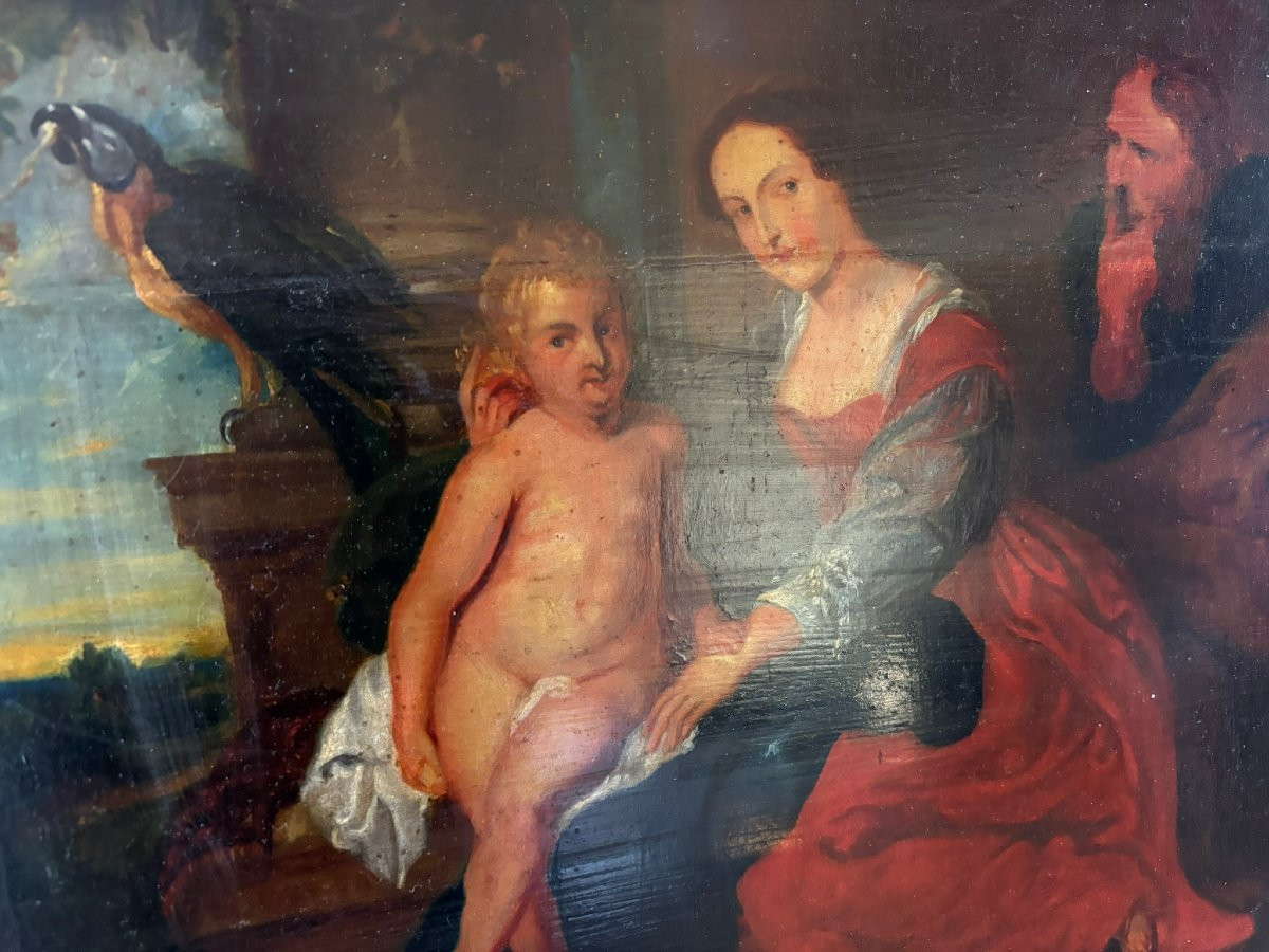 "the Holy Family With A Parrot" After Rubens, 18th/19th Century-photo-7
