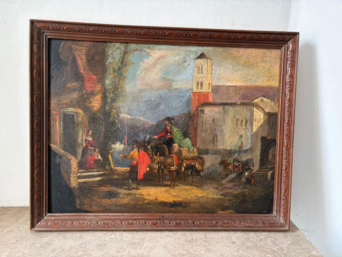 Scène de village école Italienne XVIIIème siècle-photo-1