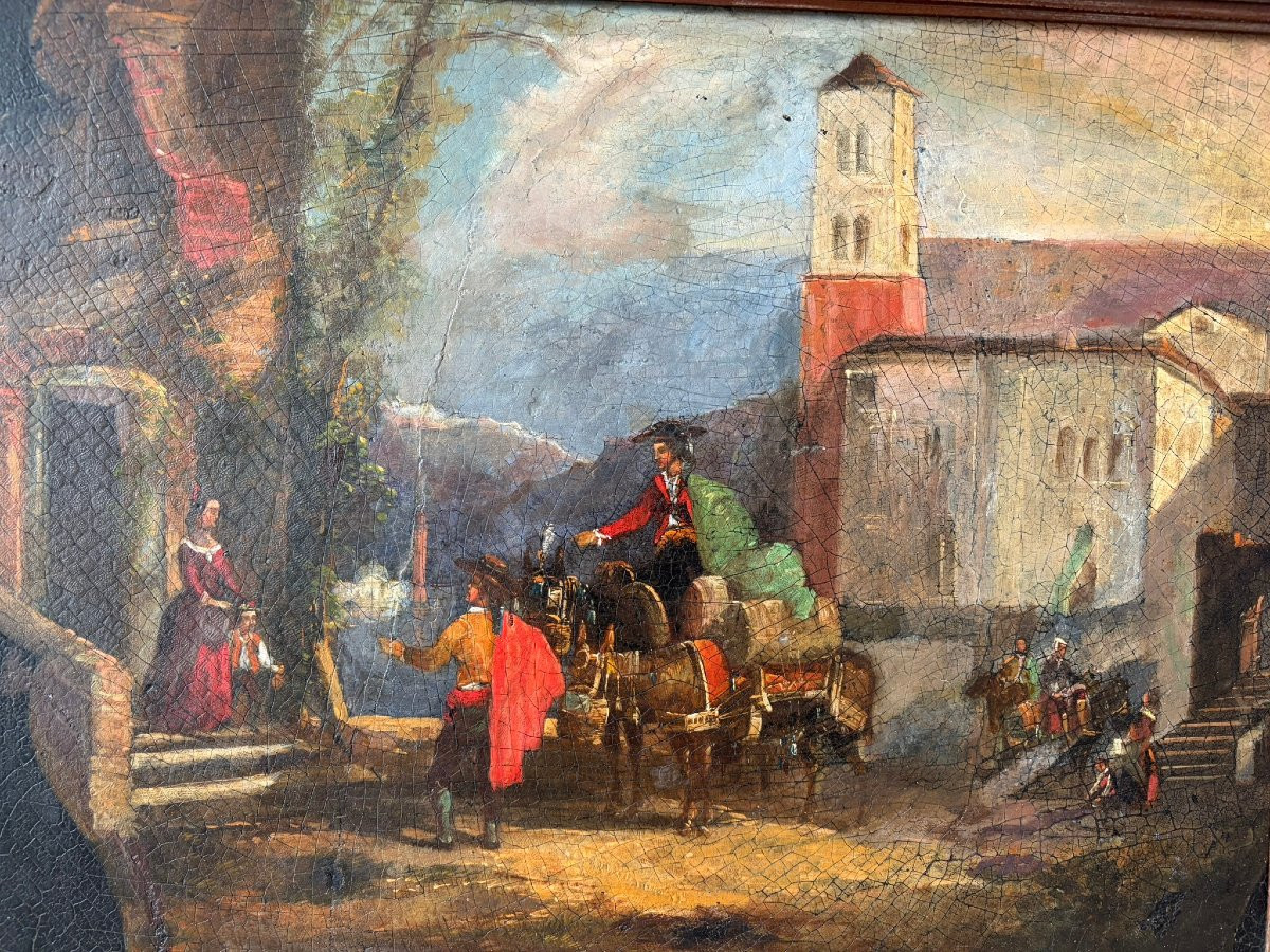 Scène de village école Italienne XVIIIème siècle-photo-2