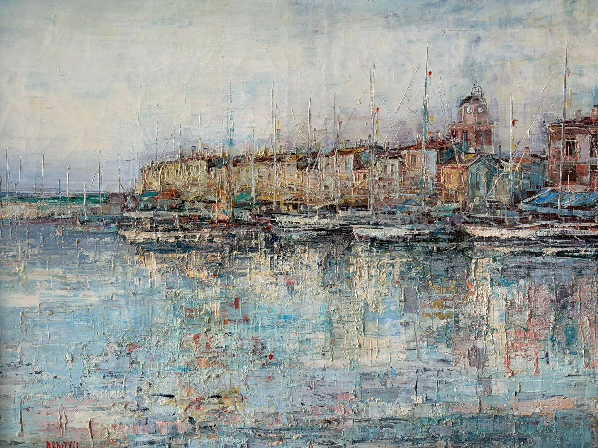 Paysage de port Français signé-photo-3