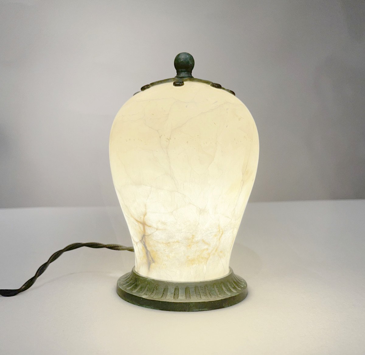 Nightlight In Alabaster And Bronze Art-deco Period France, Circa 1930-photo-2