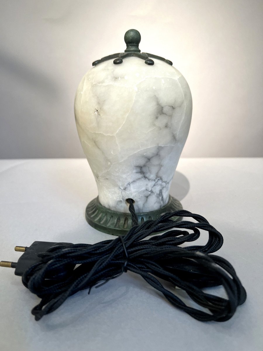 Nightlight In Alabaster And Bronze Art-deco Period France, Circa 1930-photo-4