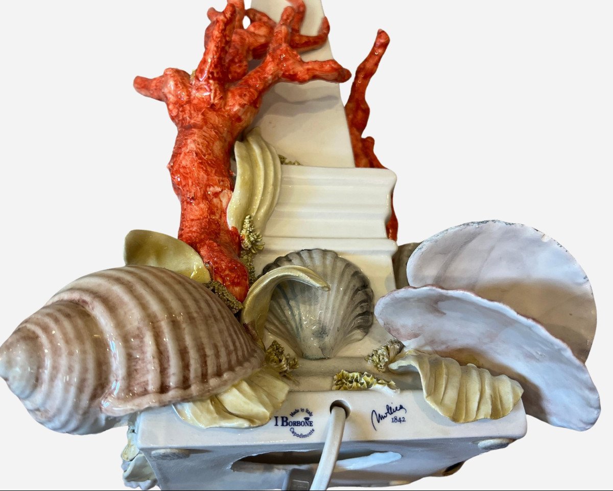 Pied De Lampe En Céramique, Par Antonio Fullin Mollica, éditions I Borbone Capodimonte, Italie-photo-2