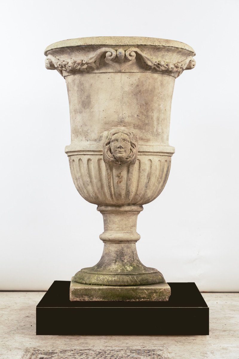 Très Grand Vase Médicis De Jardin En Pierre Reconstituée, France, Vers 1950-photo-2
