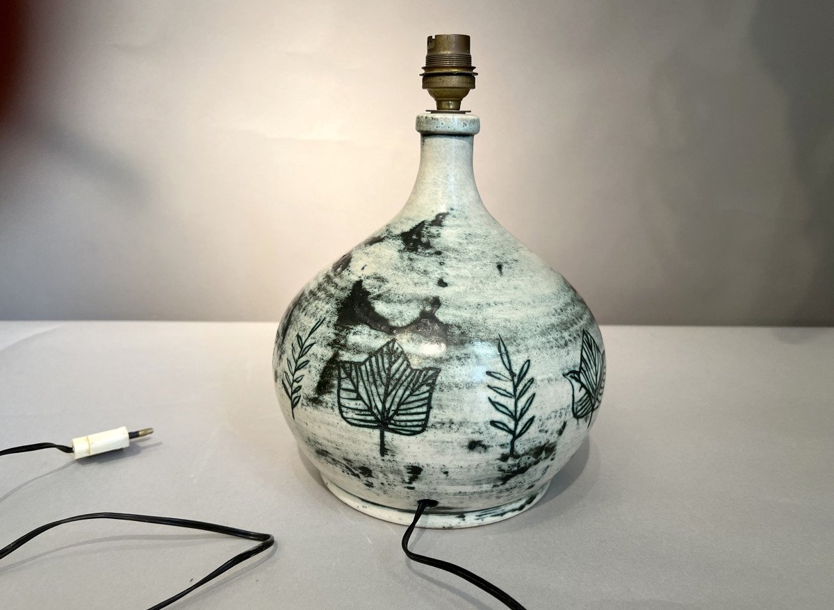 Ceramic Egg-shaped Lamp Base With Incised Foliage Decoration, By Jacques Blin, Paris, France, C-photo-3