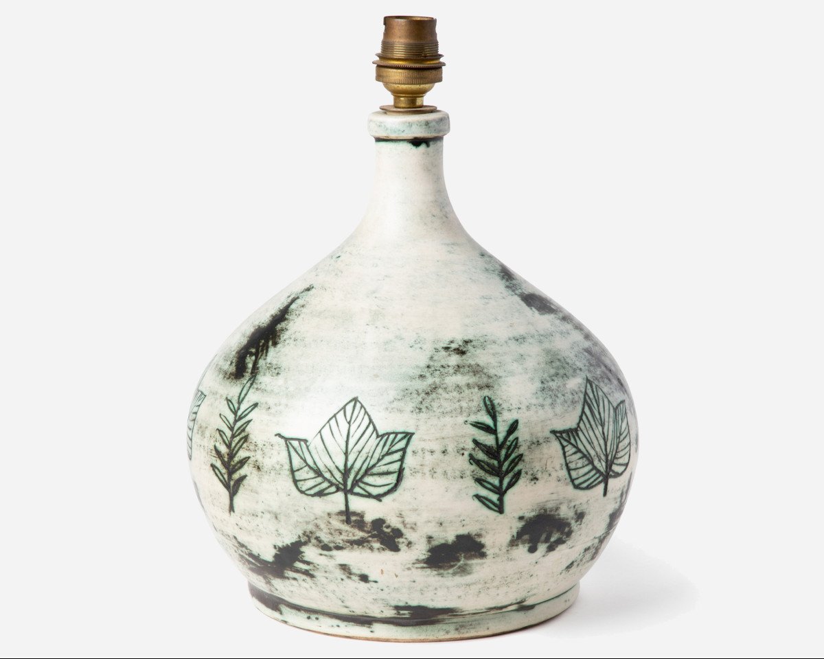 Ceramic Egg-shaped Lamp Base With Incised Foliage Decoration, By Jacques Blin, Paris, France, C