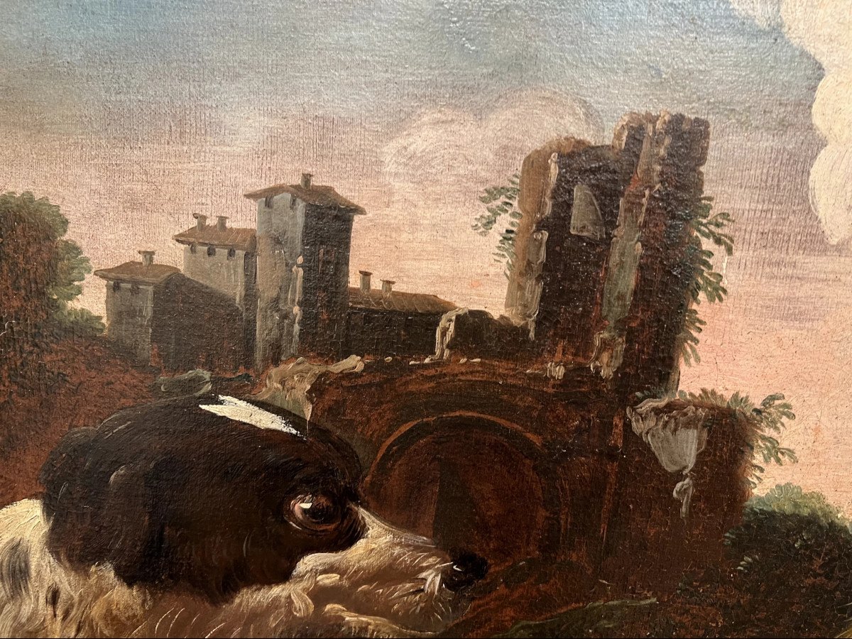 Scène Pastorale, Huile Sur Toile, Par Phillip Peter Roos Dit Rosa Da Tivoli, Italie, Vers 1680-photo-1