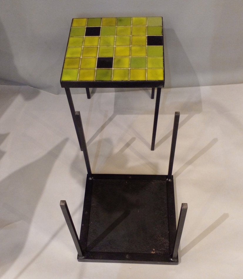 Trois Tables D’appoint  Céramique émaillée Par Mado Jolain Et René Legrand, France, Vers 1960-photo-1