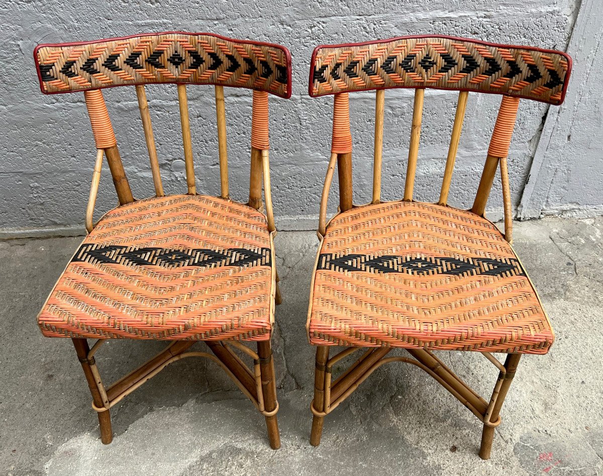 Paire De Chaises En Rotin Tressé, France, Vers 1920-photo-3