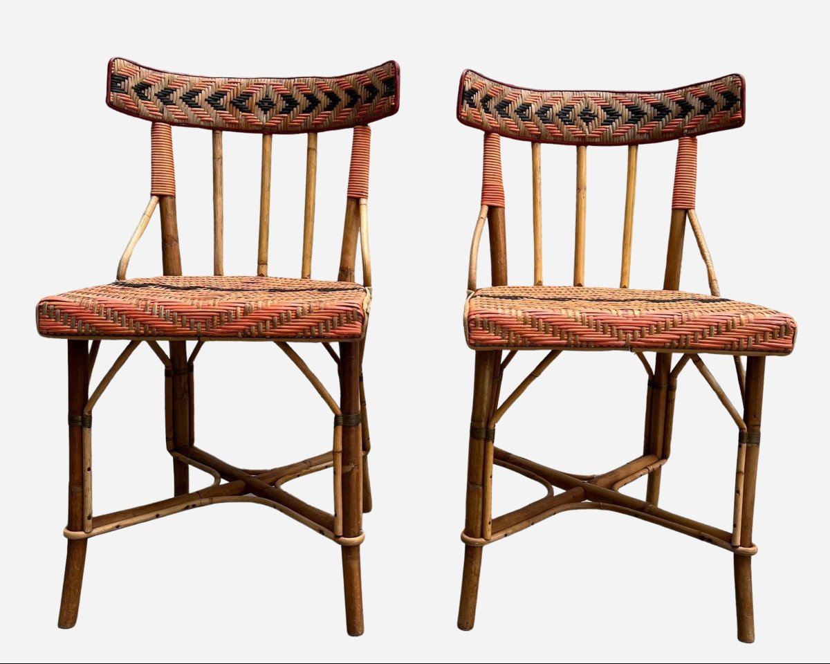 Paire De Chaises En Rotin Tressé, France, Vers 1920