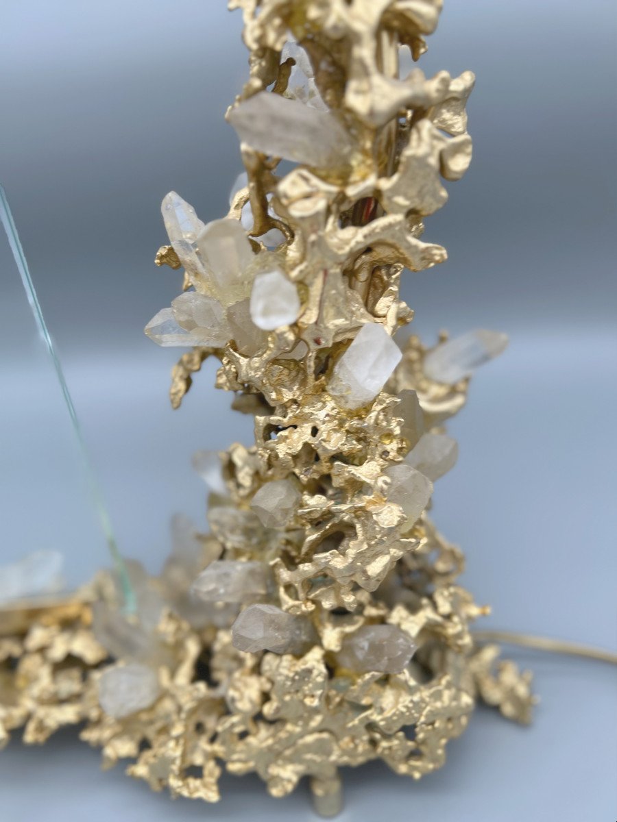 Desk Lamp With Photo Holder In Gilt Bronze, Claude Victor Boeltz, Paris, France, Circa 1980-photo-3