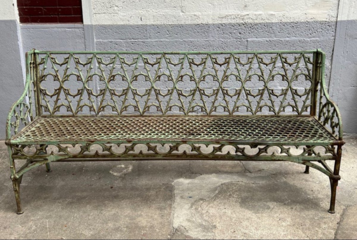 Rare And Large Ornate Cast Iron Bench In Gothic Style, Calla à Paris, Paris, France, Circa 1850-photo-2