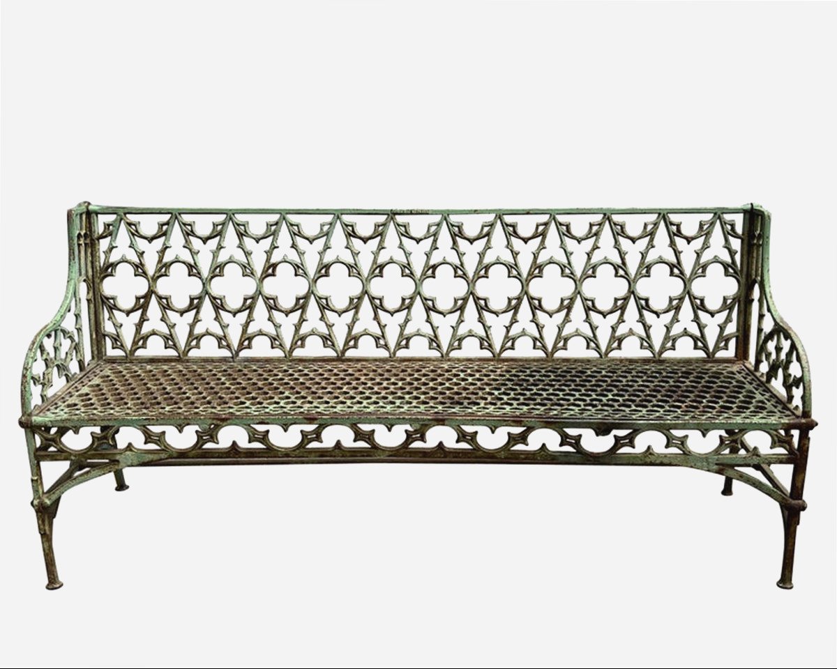 Rare And Large Ornate Cast Iron Bench In Gothic Style, Calla à Paris, Paris, France, Circa 1850