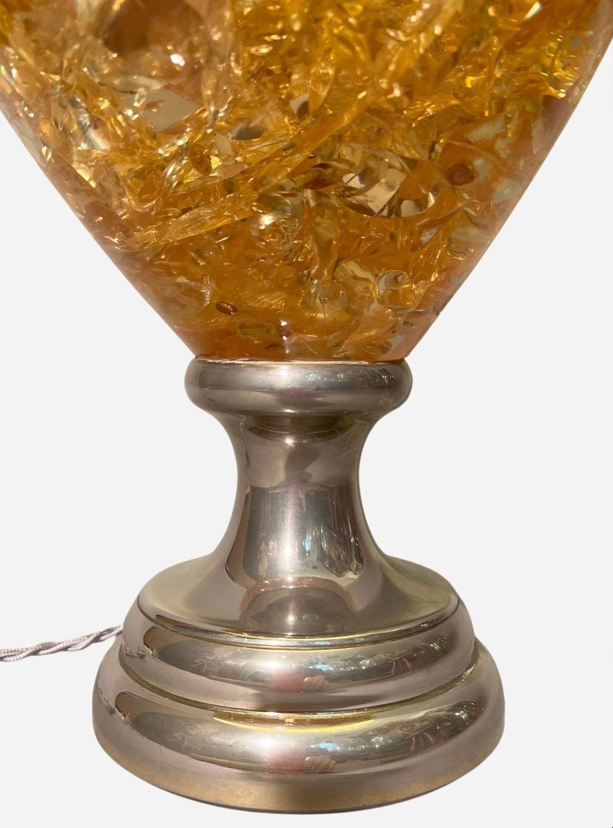 Pair Of Lamps In Fractal Resin And Nickel-plated Metal, France, Circa 1970-photo-3